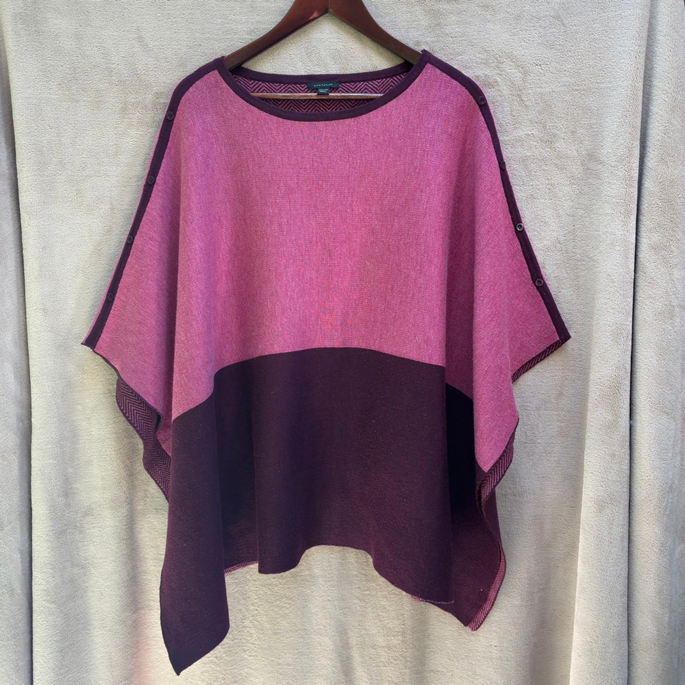 Ann Taylor Pink Burgundy Colorblock Double-sided One Size Poncho Elegant Cosy